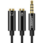 Cablu audio Ugreen AV141, Jack 3.5 mm Male - 2x Jack 3.5 mm Female, 0.2m, negru