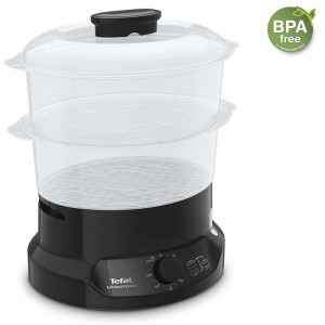 Tefal Aparat de gatit cu aburi, Aparat de gatit la aburi MiniCompact VC139810,800W, 6L, 2 compartimente, timer 60 min, indicator nivel apa, negru