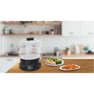Tefal Aparat de gatit cu aburi, Aparat de gatit la aburi MiniCompact VC139810,800W, 6L, 2 compartimente, timer 60 min, indicator nivel apa, negru
