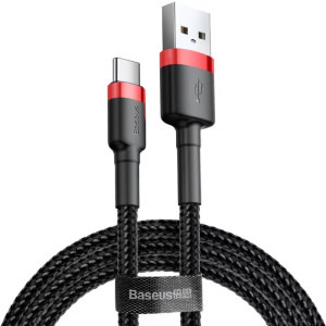 Cablu de date / adaptor Baseus Cafule CATKLF-A91, USB Male la USB-C Male, 0.5 m, Black/Red, amperaj maxim suportat 3A