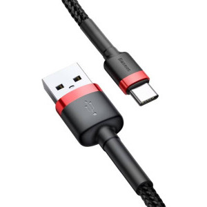 Baseus Cafule CATKLF-A91, USB Male la USB-C Male, 0.5 m, Black/Red, amperaj maxim suportat 3A
