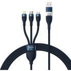 Cablu de date / adaptor Baseus 3-in-1 Flash Series II CASS030103, USB-C, USB Male la USB-C, microUSB, Lightning Male, 100W, 1.2 m, Blue