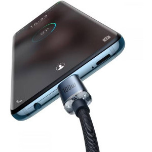 Baseus Crystal Shine Series CAJY000601, USB-C Male la USB-C Male, 100W, 1.2 m, Black, amperaj maxim suportat 3A