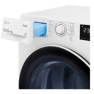 LG RH80V3AV6N, Pompa de caldura, 8 kg, Clasa D, Dual Inverter, Auto-curatare condensator, Eco Hybrid, Alb