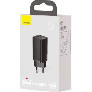 Baseus GaN2 Lite, Quick Charge 63W, 1x USB, 1x USB-C, Black