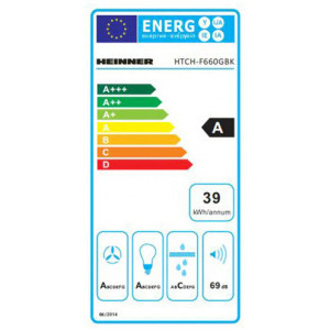 Heinner telescopica HTCH-F660GBK, Putere de absorbtie 612 m3/h, 1 motor, Iluminare LED, 60 cm, Sticla neagra