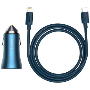 Baseus Golden Contactor, 1x USB, 1x USB-C, 40W, Blue + cablu Lightning