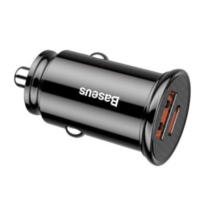 Baseus Circular Plastic PPS, 1x USB, 1x USB-C, 30W, Black