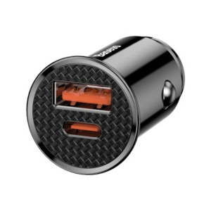 Incarcator auto Baseus Circular Plastic PPS, 1x USB, 1x USB-C, 30W, Black