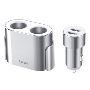 Incarcator auto Baseus High Efficiency, 2x USB, 3.1A, 2x bricheta auto, 96W, Silver