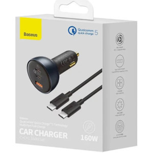 Baseus Qualcomm QC 5, 1x USB, 2x USB-C, 160W, Grey + cablu USB-C