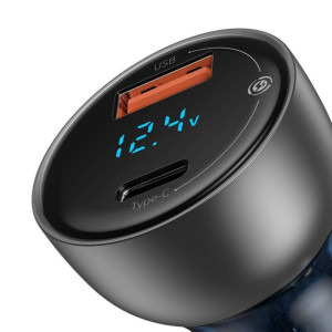 Baseus Particular Digital Display QC+PPS, 1x USB, 1x USB-C, 63W, Grey + cablu USB-C