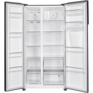 Heinner HSBS-HM529NFXWDE++, 529 L, Clasa E, Full No Frost, Dual Inverter, Dozator apa, Display LED, Iluminare LED, 177 cm, Inox