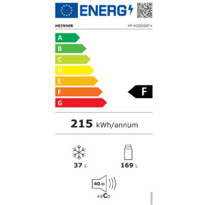 Heinner HF-H2206XF+, 206 L, Clasa F, Termostat ajustabil, Iluminare LED, 143 cm, Inox