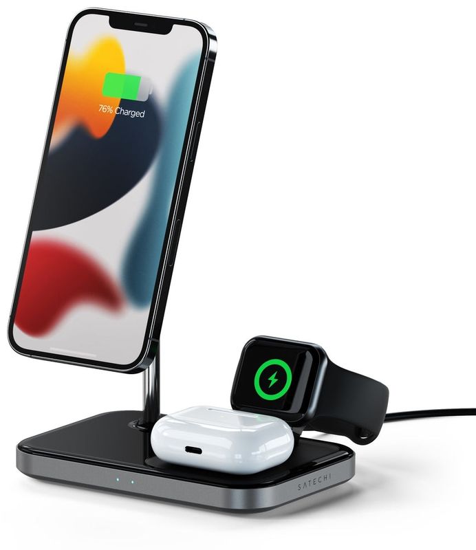 Incarcator wireless Satechi 3-in-1, Magnetic Wireless Charging Stand, Black