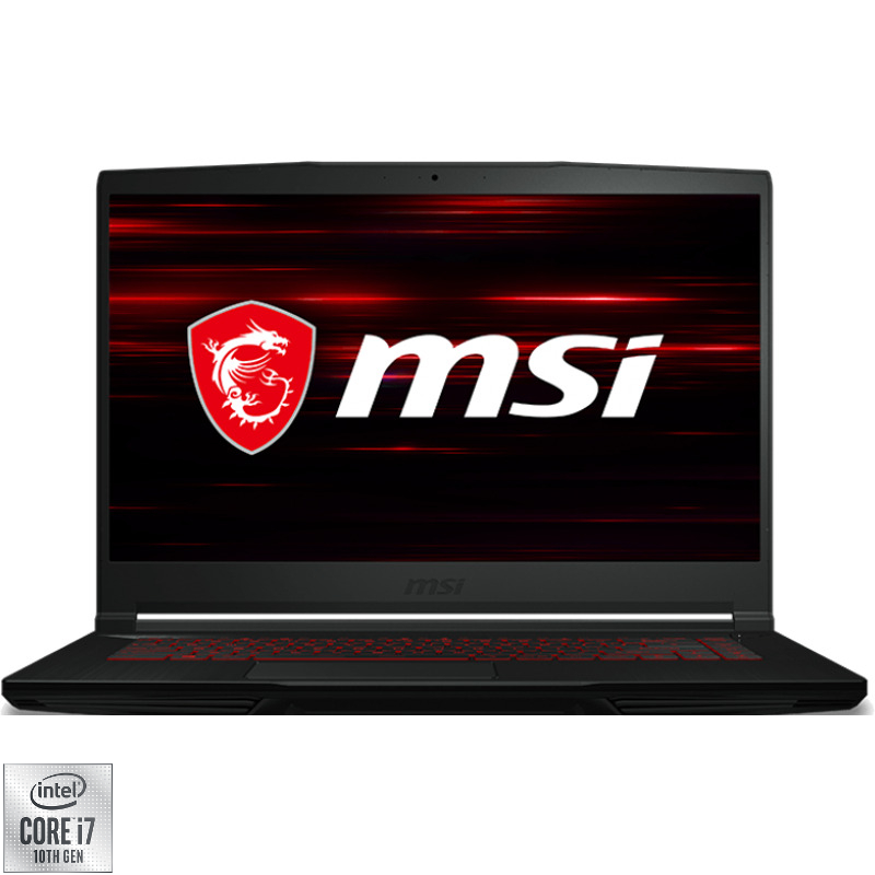 Laptop MSI Gaming 15.6'' GF63 Thin 10SC, FHD, Procesor Intel® Core™ i7-10750H (12M Cache, up to 5.00 GHz), 8GB DDR4, 512GB SSD, GeForce GTX 1650 4GB, No OS, Black