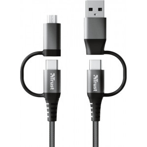 Trust 4-In-1, Keyla, USB, USB-C Male la USB-C, microUSB Male, 1 m, Grey-Black, amperaj maxim suportat 3A