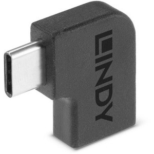 Adaptor LINDY 1x USB-C Female 3.2 la USB-C Male 3.2, unghi 90°, negru