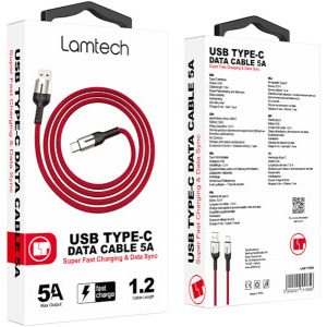 Lamtech USB Male la USB-C Male, 1.2 m, Red, amperaj maxim suportat 5A