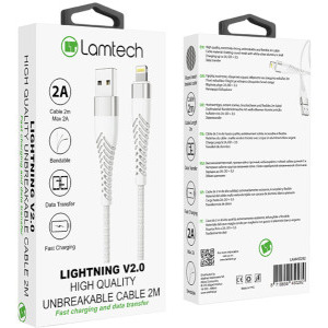 Lamtech Unbreakable, USB Male la Lightning Male, 2 m, Silver