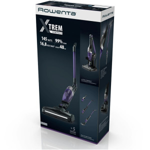 Rowenta vertical X-TREM Compact 2 in 1 RH1238WO, 145W, Tehnologie Flex in doua pozitii, autonomie 40 minute, cap de aspirare iluminare LED, 0.4L, Violet/ negru, Violet-Negru