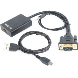 Gembird 1x VGA Male - 1x HDMI Female, 1x Jack 3.5 mm Male, 1x Micro USB Female, 0.15 m, negru