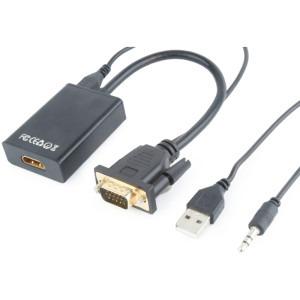 Gembird 1x VGA Male - 1x HDMI Female, 1x Jack 3.5 mm Male, 1x Micro USB Female, 0.15 m, negru