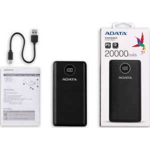 ADATA P20000QCD, 20000 mAh, 2x USB, 1x USB-C, 3A, Quick Charge 3.0, Black