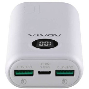 ADATA P10000QCD, 10000 mAh, 2x USB, 1x USB-C, 3A, Quick Charge 3.0, White