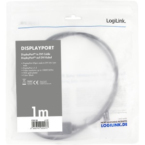 Logilink DisplayPort v1.2 Male - DVI-D Male, 1m, negru