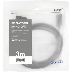 Logilink DisplayPort v1.2 Male - DVI-D Male, 3m, negru