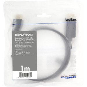 Logilink DisplayPort v1.2 Male - HDMI Male, 1m, negru