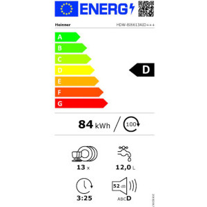 Heinner HDW-BI6613AID+++, 13 seturi, 6 programe, Display, AquaStop, Clasa D, 60 cm