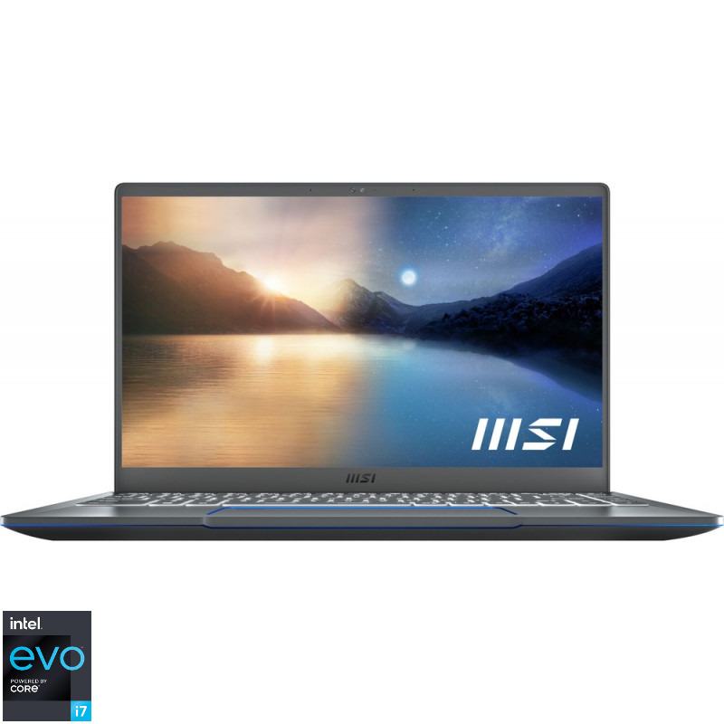 Laptop MSI 14” Prestige 14Evo A11M, FHD, Procesor Intel® Core™ i7-1185G7 (12M Cache, up to 4.80 GHz, with IPU), 16GB DDR4, 1TB SSD, Intel Iris Xe, Free DOS, Carbon Grey MSI imagine noua idaho.ro