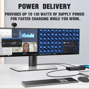 DELL Docking WD19TBS, Thunderbolt, putere incarcare 180W, suport conectare pana la 3 monitoare, Gigabit LAN, USB-C