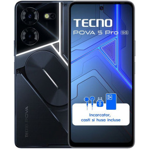 Smartphone Tecno Pova 5 Pro, 256GB, 8GB RAM, Dual SIM, 5G, Tri-Camera, Dark Illusion