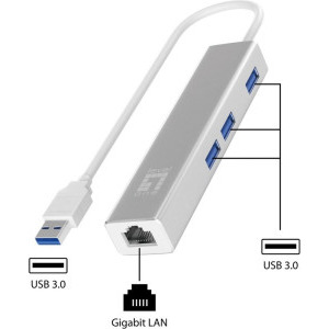 LevelOne 1x USB-A Male - 1x RJ45 Female + 3x USB 3.0 Female, Argintiu