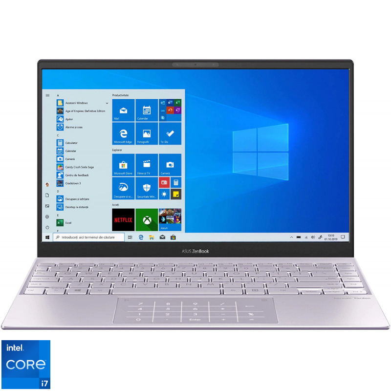 Ultrabook ASUS 13.3'' ZenBook 13 OLED UX325EA, FHD, Procesor Intel® Core™ i7-1165G7 (12M Cache, up to 4.70 GHz, with IPU), 8GB DDR4X, 512GB SSD, Intel Iris Xe, Win 10 Home, Lilac Mist