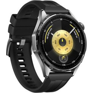 Huawei Watch GT 6, 46mm, Black Stainless Steel, curea Black Fluoroelastomer