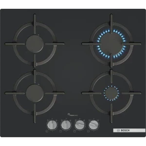 Plita incorporabila Bosch PPP6A6I10, Gaz, 4 zone de gatit, FlameSelect, Aprindere electrica integrata, Sistem de siguranta, Gratar fonta, 60 cm, Negru