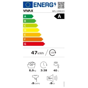VIVAX WFL-120812CI, Slim, 8 kg, 1200 RPM, Clasa A, Inverter, Alb