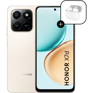 Smartphone Honor X7d, 256GB, 8GB RAM, Dual SIM, 4G, Tri-Camera, Desert Gold + Honor Choice Earbuds X7e Active