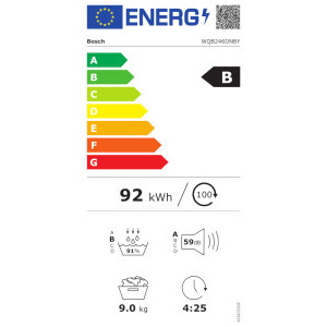 Bosch WQB246DNBY, Pompa de caldura, 9 kg, Clasa B, AutoDry, Smart Dry, Silent Dry, Self Cleaning Condenser, Home Connect, Iluminare interioara, Alb
