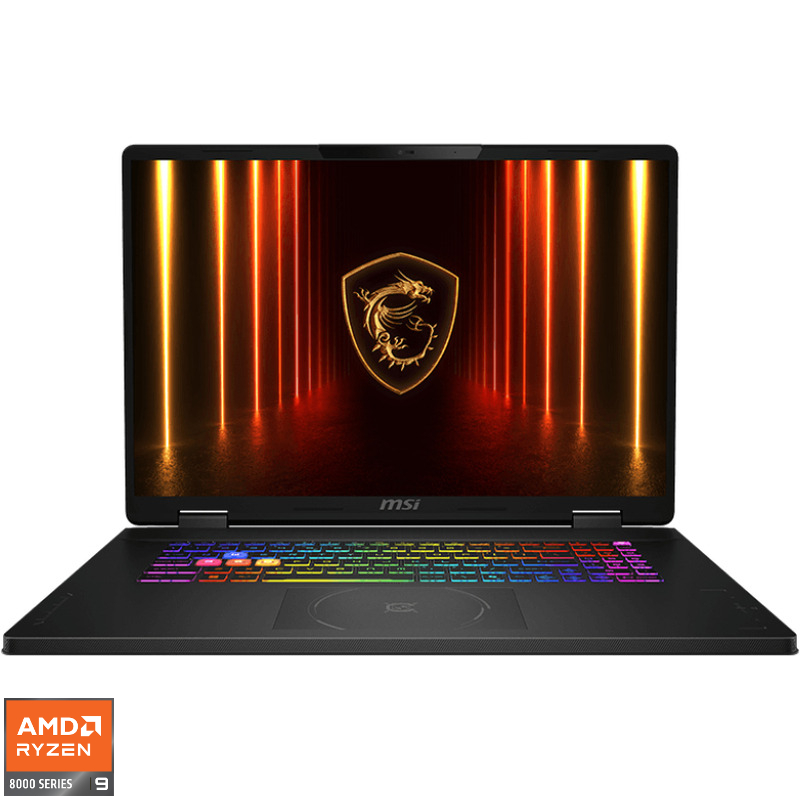 Laptop MSI Gaming 18'' Crosshair A18 HX A8WGKG, QHD+ 240Hz, Procesor AMD Ryzen™ 9 8940HX (64M Cache, up to 5.3 GHz), 32GB DDR5, 1TB SSD, GeForce RTX 5070 8GB, Free DOS, Black