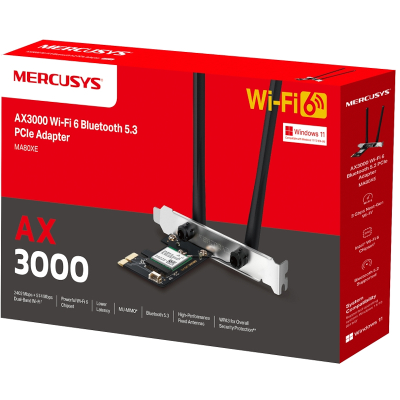 Placa de retea wireless MERCUSYS MA80XE Dual-Band WiFi 6 Bluetooth 5.3