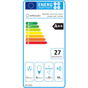 Turbionaire decorativa TIS85WB, Putere de absorbtie 653 m3/h, Aspiratie perimetrala, Timer, Display, Control tactil, Iluminare LED, Clasa A++, 85 cm, Negru