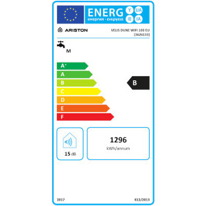 Ariston electric Velis Dune Wi-Fi 100 EU, 1500 W, 100 L, Control electronic, Functie Eco Evo, Protectie ioni de argint, Anod de magneziu, Alb