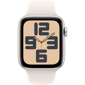 Apple Watch SE (2024), GPS, 44mm Aluminium Starlight cu Starlight Sport Band - M/L
