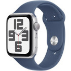 SmartWatch Apple Watch SE (2024), 44mm Aluminium Silver cu Denim Sport Band - M/L, GPS + Cellular