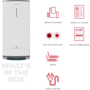 Ariston electric Velis Dune Wi-Fi 80 EU, 1500 W, 80 L, Control electronic, Functie Eco Evo, Protectie ioni de argint, Anod de magneziu, Alb